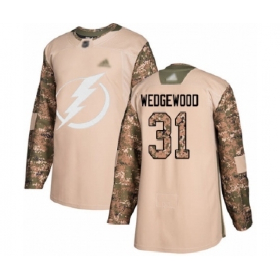Men's Tampa Bay Lightning #31 Scott Wedgewood Authentic Camo Veterans Day Practice Hockey Jersey - Ujersey