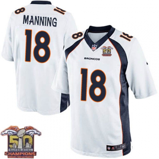 Youth Nike Denver Broncos #18 Peyton Manning Elite White Super Bowl 50 Champions NFL Jersey - Ujersey