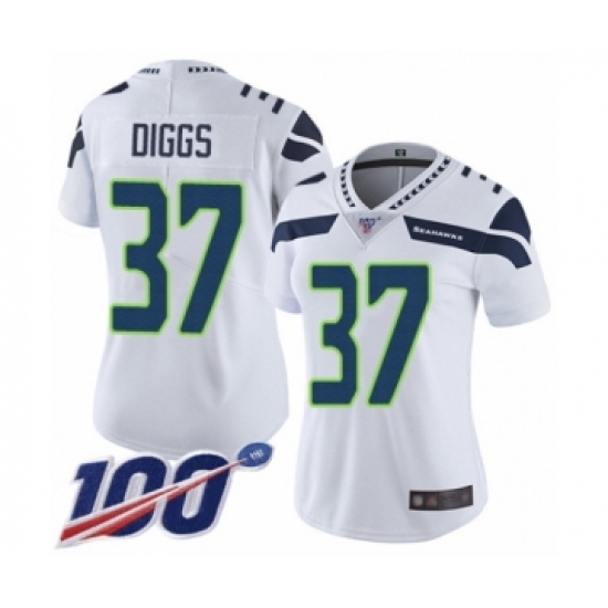 Women's Seattle Seahawks #37 Quandre Diggs White Vapor Untouchable Limited Player 100th Season Football Jersey - Ujersey