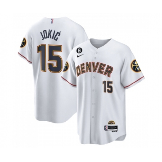 Men's Denver Nuggets #15 Nikola Jokic White With No.6 Cool Base Stitched Jersey