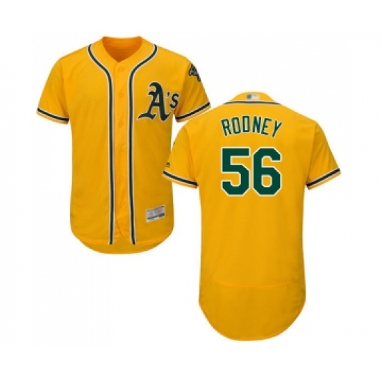 Men's Oakland Athletics #56 Fernando Rodney Gold Alternate Flex Base Authentic Collection Baseball Jersey - Ujersey