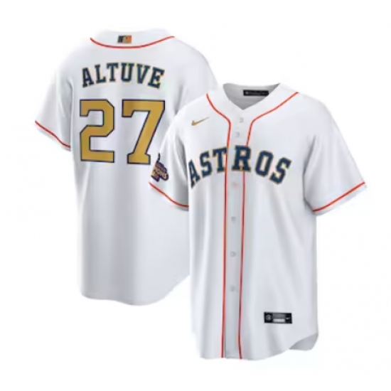 Men's Houston Astros #27 Jose Altuve Nike White Gold 2023 Gold Collection Replica Player Jersey - Ujersey
