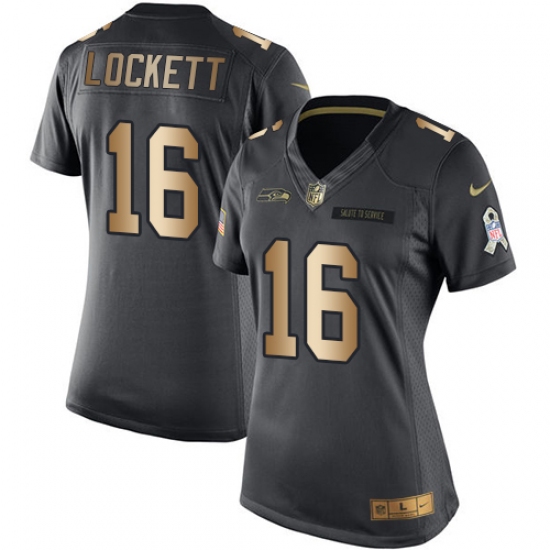 Women's Nike Seattle Seahawks #16 Tyler Lockett Limited Black/Gold Salute to Service NFL Jersey - Ujersey