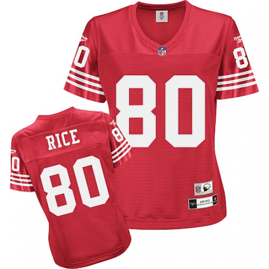 Reebok San Francisco 49ers #80 Jerry Rice Red Women's Throwback Team Color Premier EQT NFL Jersey - Ujersey