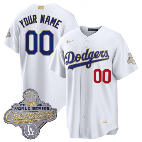 Men's Los Angeles Dodgers ACTIVE PLAYER Custom White 2026 Gold Collection Stadium Stitched Baseball Jersey - Ujersey