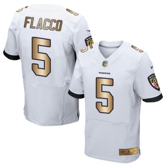 Men's Nike Baltimore Ravens #5 Joe Flacco Elite White/Gold NFL Jersey - Ujersey