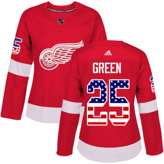 Women's Adidas Detroit Red Wings #25 Mike Green Authentic Red USA Flag Fashion NHL Jersey - Ujersey