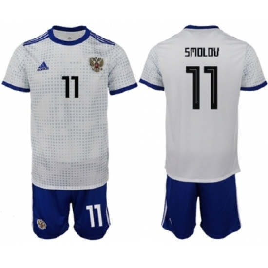 Russia #11 Smolov Away Soccer Country Jersey