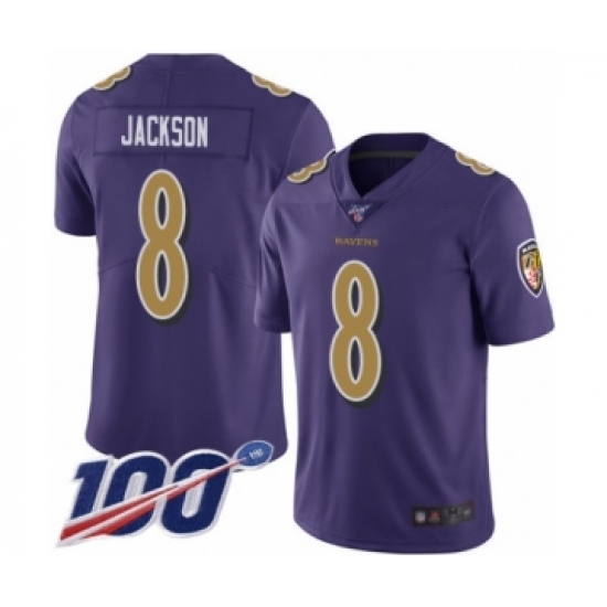 Men's Nike Baltimore Ravens #8 Lamar Jackson Limited Purple Rush Vapor Untouchable 100th Season NFL Jersey - Ujersey