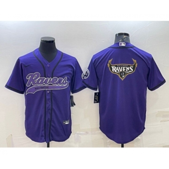 Men's Baltimore Ravens Purple Team Big Logo With Patch Cool Base Stitched Baseball Jersey - Ujersey