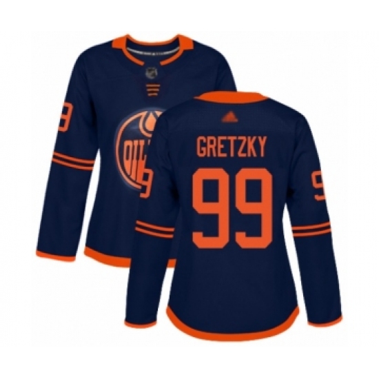 Women's Edmonton Oilers #99 Wayne Gretzky Authentic Navy Blue Alternate Hockey Jersey - Ujersey