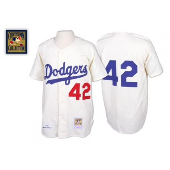 Men's Mitchell and Ness Los Angeles Dodgers #42 Jackie Robinson Authentic White Throwback MLB Jersey - Ujersey