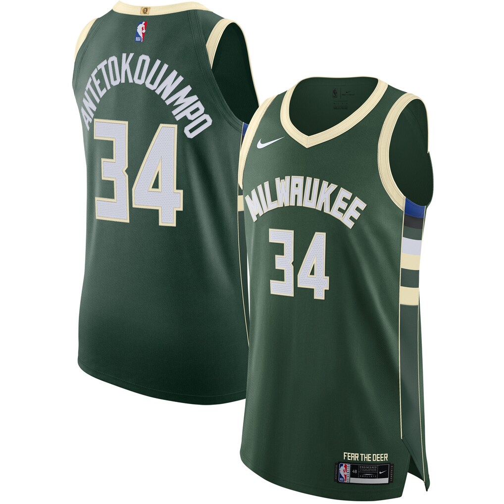 Men's Milwaukee Bucks Giannis Antetokounmpo Nike Hunter Green Authentic Jersey - Icon Edition - U-jersey