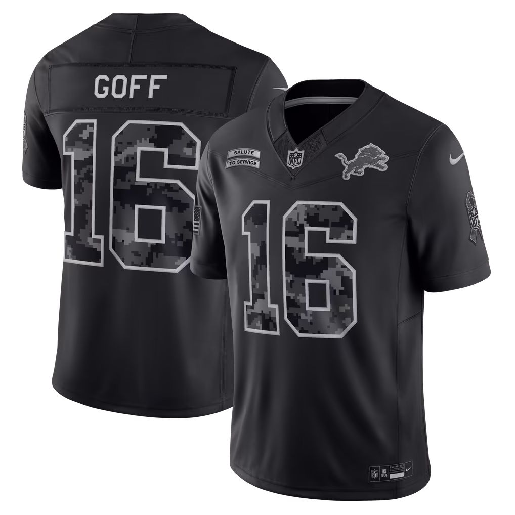Men's Detroit Lions Jared Goff Nike Black 2026 Salute to Service Stitched Limited Jersey