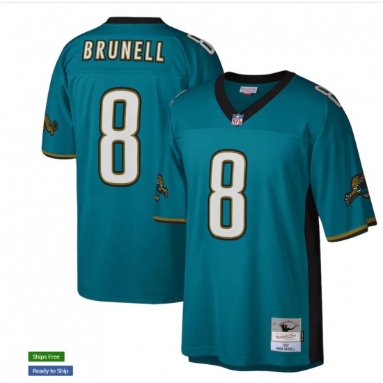 Men's Jacksonville Jaguars #8 Mark Brunell 1997 Mitchell & Ness Teal NFL Throwback Football Jersey - Ujersey