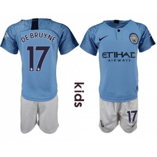 Manchester City #17 De Bruyne Home Kid Soccer Club Jersey