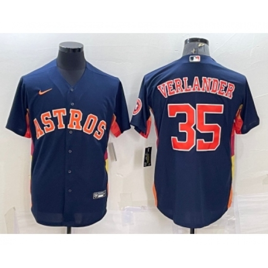 Men's Houston Astros #35 Justin Verlander Navy Blue With Patch Stitched MLB Cool Base Nike Jersey - Ujersey
