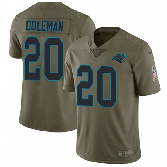 Youth Nike Carolina Panthers #20 Kurt Coleman Limited Olive 2017 Salute to Service NFL Jersey - Ujersey