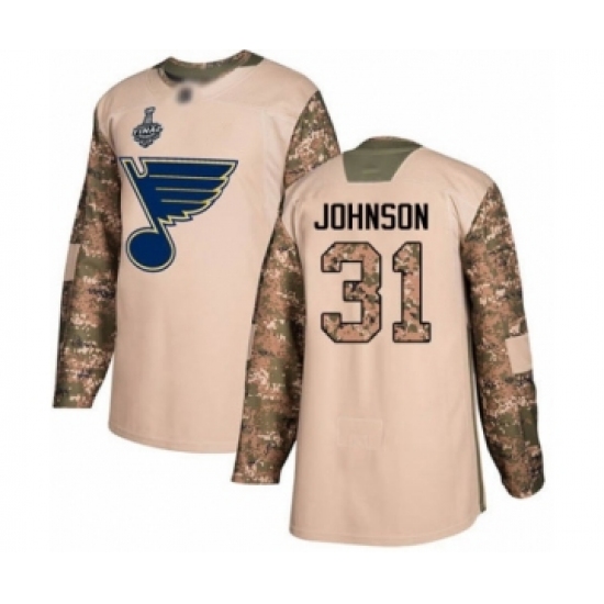 Youth St. Louis Blues #31 Chad Johnson Authentic Camo Veterans Day Practice 2019 Stanley Cup Final Bound Hockey Jersey - Ujersey