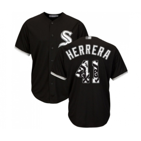 Men's Chicago White Sox #41 Kelvin Herrera Authentic Black Team Logo Fashion Cool Base Baseball Jersey - Ujersey