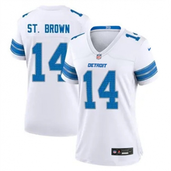 Women Detroit Lions #14 Amon Ra St Brown White 2024 F U S E Vapor Limited Stitched Jersey - Ujersey