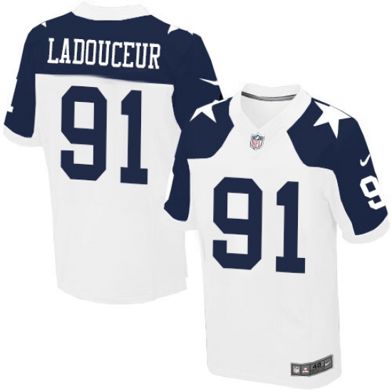 Men's Nike Dallas Cowboys #91 L. P. Ladouceur Elite White Throwback Alternate NFL Jersey - Ujersey