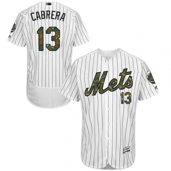 Men's Majestic New York Mets #13 Asdrubal Cabrera Authentic White 2016 Memorial Day Fashion Flex Base MLB Jersey - Ujersey