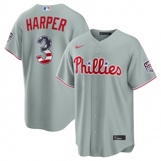 Men's Philadelphia Phillies #3 Bryce Harper Gray USA 250 Fourth of July Home Stitched Baseball Jersey - Ujersey