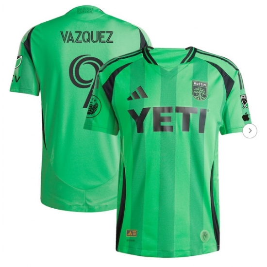 Mens Austin FC Brandon Vazquez adidas Green 2025 The Heartbeat Kit Authentic Player Jersey - Ujersey