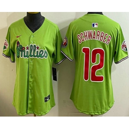 Women's Philadelphia Phillies #12 Kyle Schwarber Light Green Fashion Cool Base Jersey - Ujersey