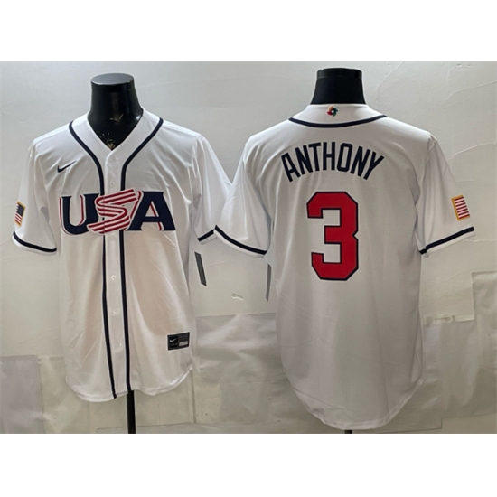 Men's USA Baseball #3 Roman Anthony White 2026 World Baseball Classic Home Stadium Stitched Jersey