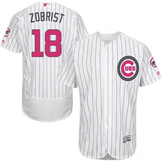 Men's Majestic Chicago Cubs #18 Ben Zobrist Authentic White 2016 Mother's Day Fashion Flex Base MLB Jersey - Ujersey
