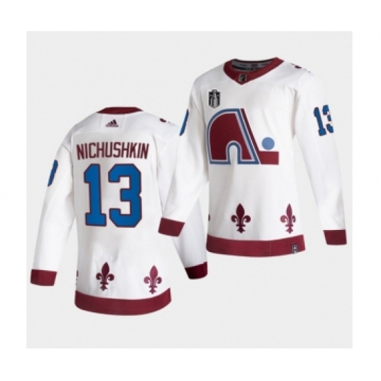 Men's Colorado Avalanche #13 Valeri Nichushkin White 2022 Stanley Cup Final Patch Reverse Retro Stitched Jersey - Ujersey
