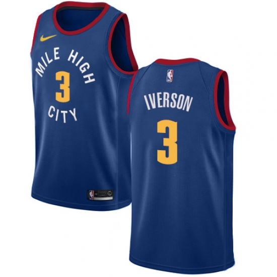 Youth Nike Denver Nuggets #3 Allen Iverson Swingman Light Blue Alternate NBA Jersey Statement Edition - Ujersey
