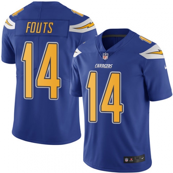 Men's Nike Los Angeles Chargers #14 Dan Fouts Elite Electric Blue Rush Vapor Untouchable NFL Jersey - Ujersey