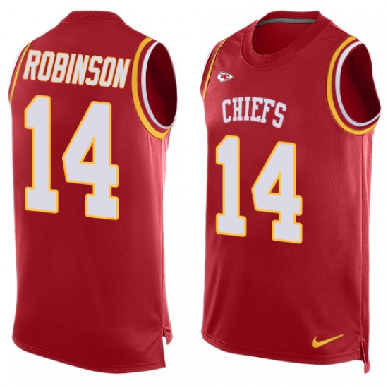 Men's Nike Kansas City Chiefs #14 Demarcus Robinson Limited Red Player Name & Number Tank Top NFL Jersey - Ujersey