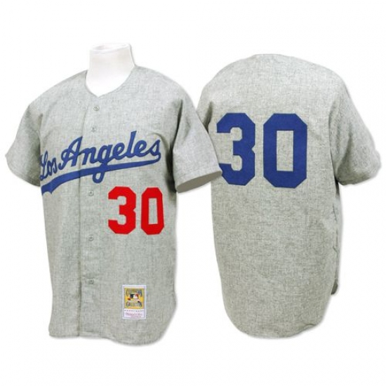 Men's Mitchell and Ness 1963 Los Angeles Dodgers #30 Maury Wills Replica Grey Throwback MLB Jersey - Ujersey