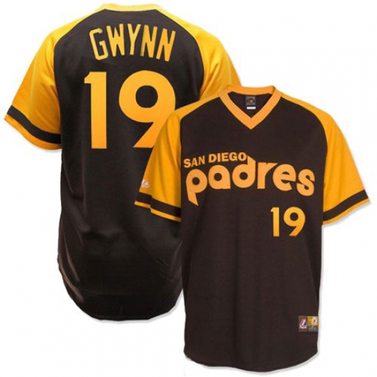 Men's Mitchell and Ness San Diego Padres #19 Tony Gwynn Authentic Brown Throwback MLB Jersey - Ujersey