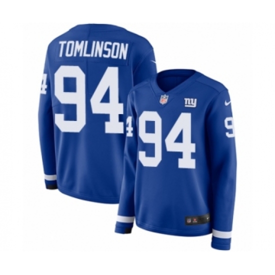 Women's Nike New York Giants #94 Dalvin Tomlinson Limited Royal Blue Therma Long Sleeve NFL Jersey - Ujersey