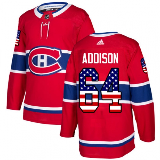 Men's Adidas Montreal Canadiens #64 Jeremiah Addison Authentic Red USA Flag Fashion NHL Jersey - Ujersey