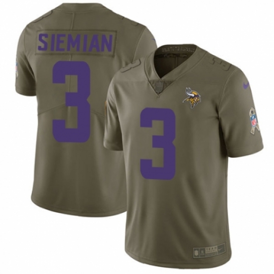 Men's Nike Minnesota Vikings #3 Trevor Siemian Limited Olive 2017 Salute to Service NFL Jersey - Ujersey
