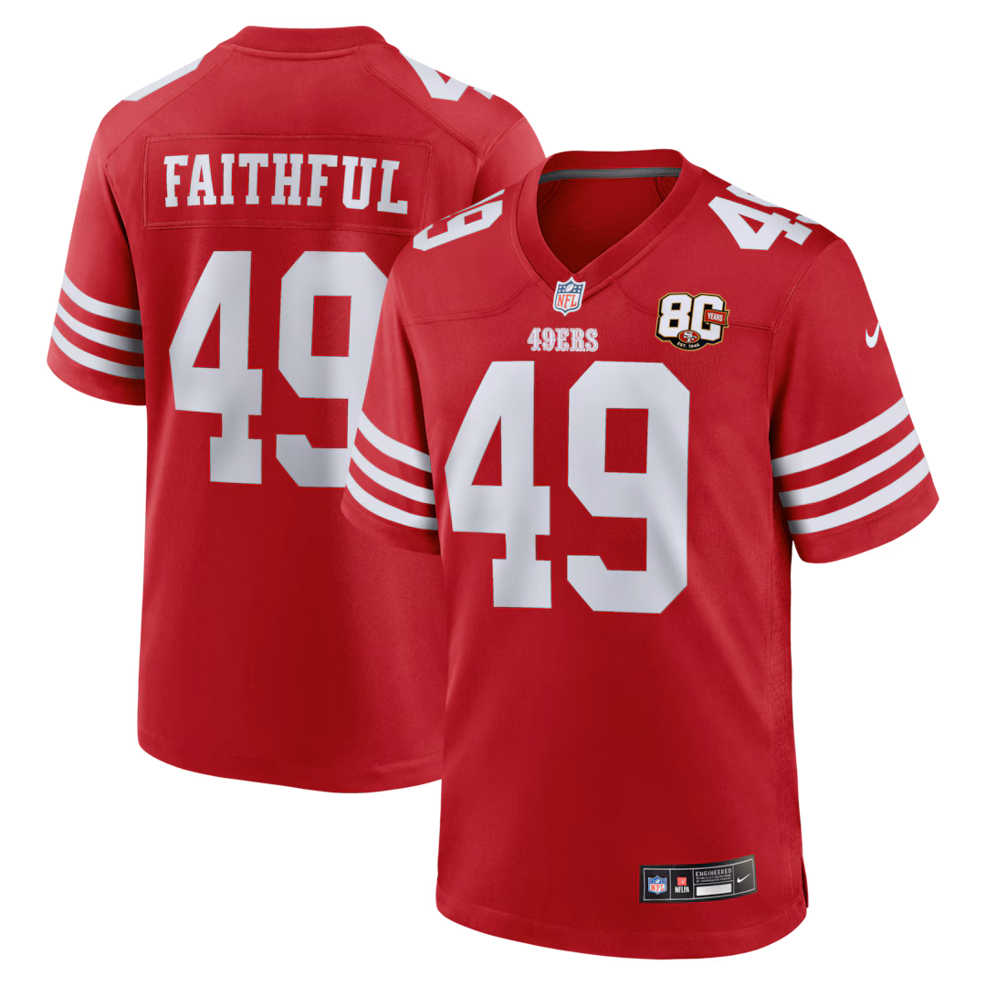 Men's San Francisco 49ers The Faithful Nike Scarlet 80th Anniversary Game Jersey - Ujersey