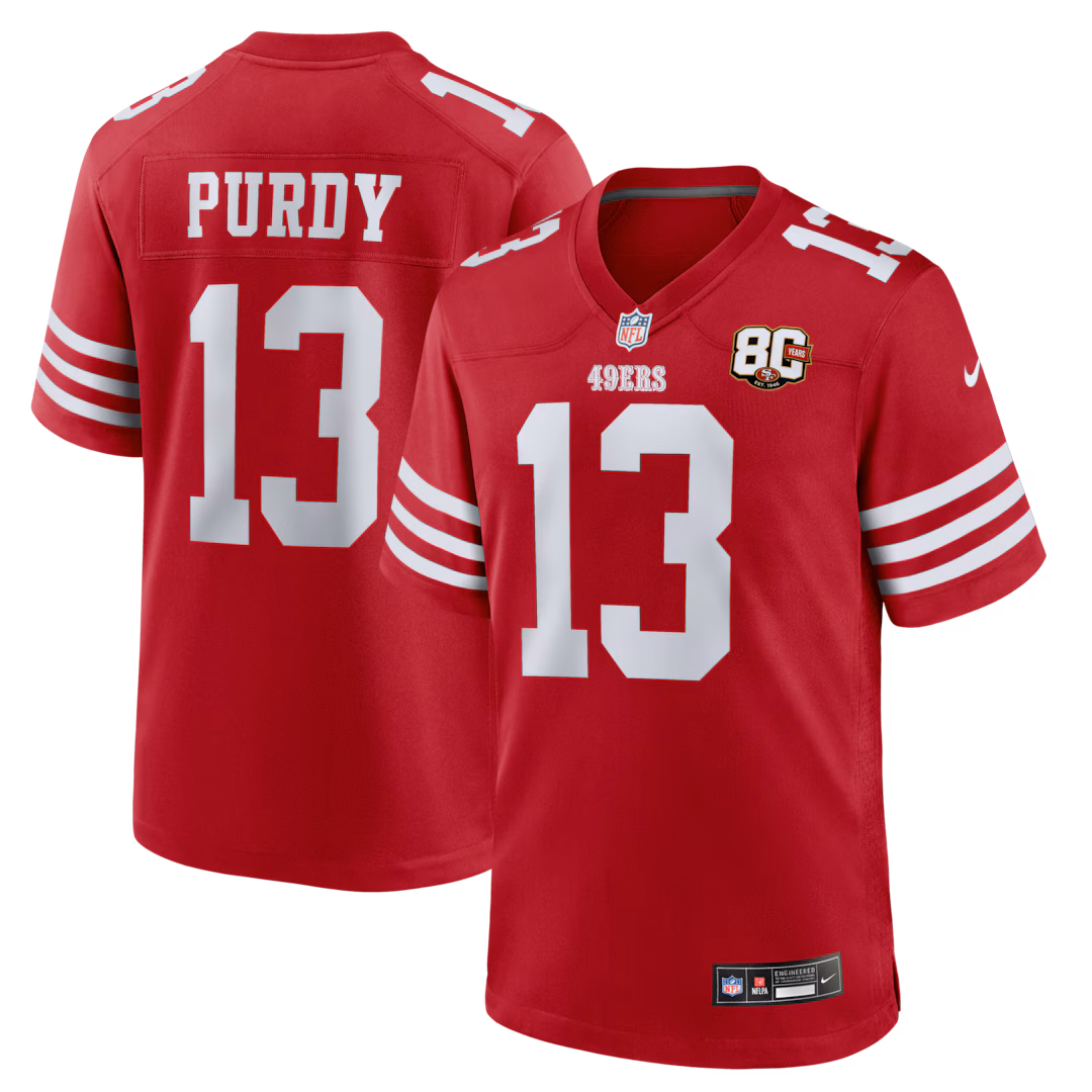 Men's San Francisco 49ers Brock Purdy Nike Scarlet 80th Anniversary Game Jersey