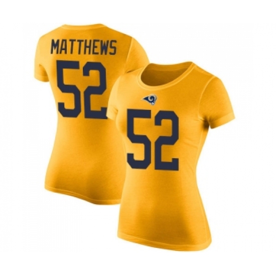 Women's Los Angeles Rams #52 Clay Matthews Gold Rush Pride Name & Number T-Shirt - Ujersey