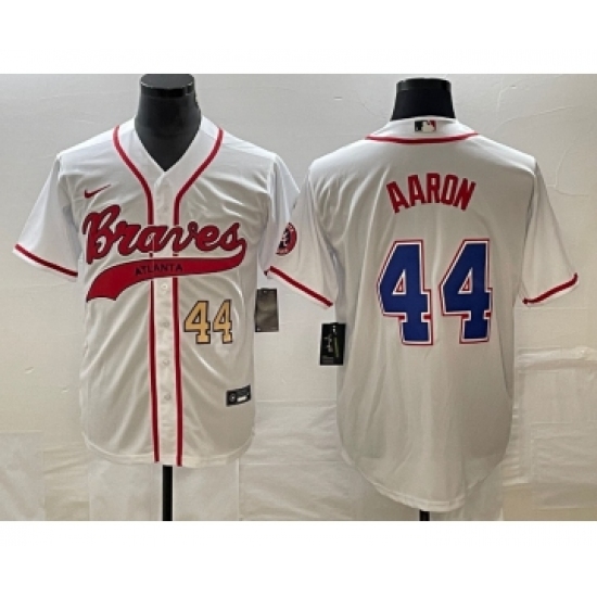 Men's Atlanta Braves #44 Hank Aaron Number White Cool Base Stitched Baseball Jersey - Ujersey