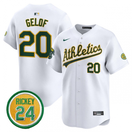 Men's Oakland Athletics #20 Zack Gelof White 2024 Home Limited With Rickey Henderson Stitched Jersey - Ujersey
