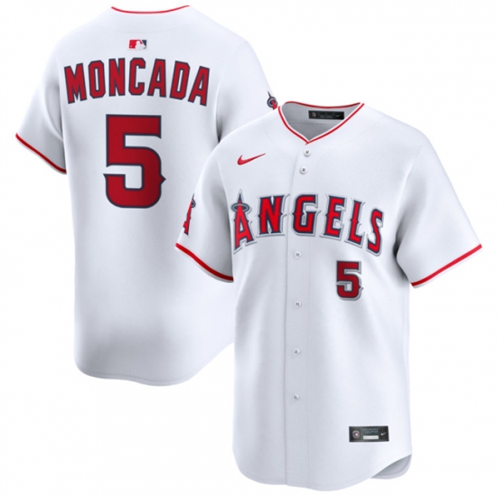 Men's Los Angeles Angels #5 Yoan Moncada White Home Limited Stitched Baseball Jersey - Ujersey