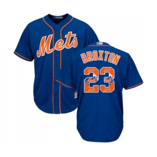 Men's New York Mets #23 Keon Broxton Authentic Royal Blue Team Logo Fashion Cool Base Baseball Jersey