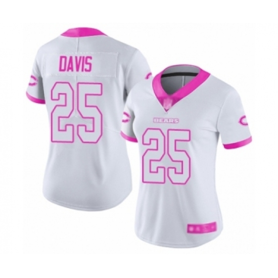 Women's Chicago Bears #25 Mike Davis Limited White Pink Rush Fashion Football Jersey - Ujersey