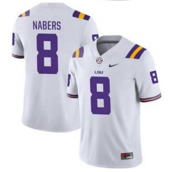 Men's LSU Tigers Malik Nabers #8 White Stitched NCAA Jersey